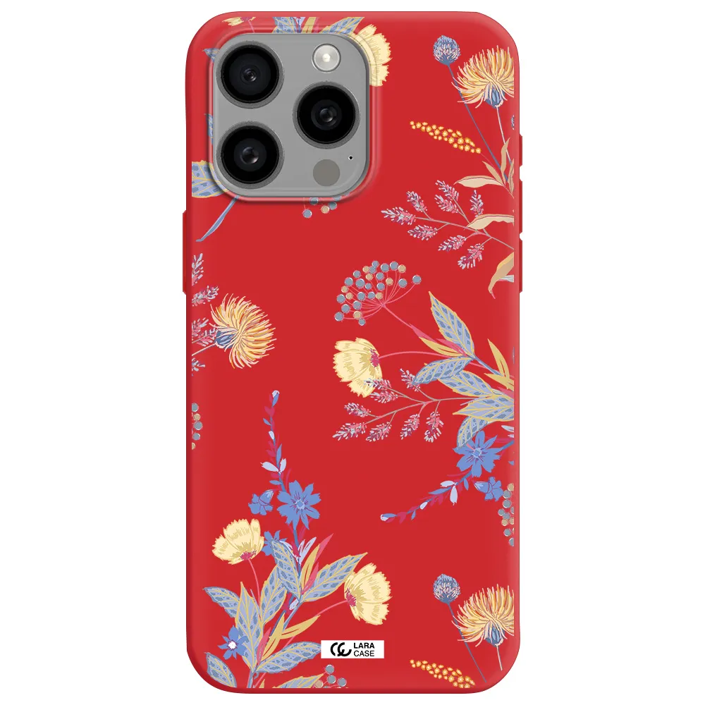Pastel Fall Flowers Apple Iphone 15 Pro Max Silicone Imperial Red Case