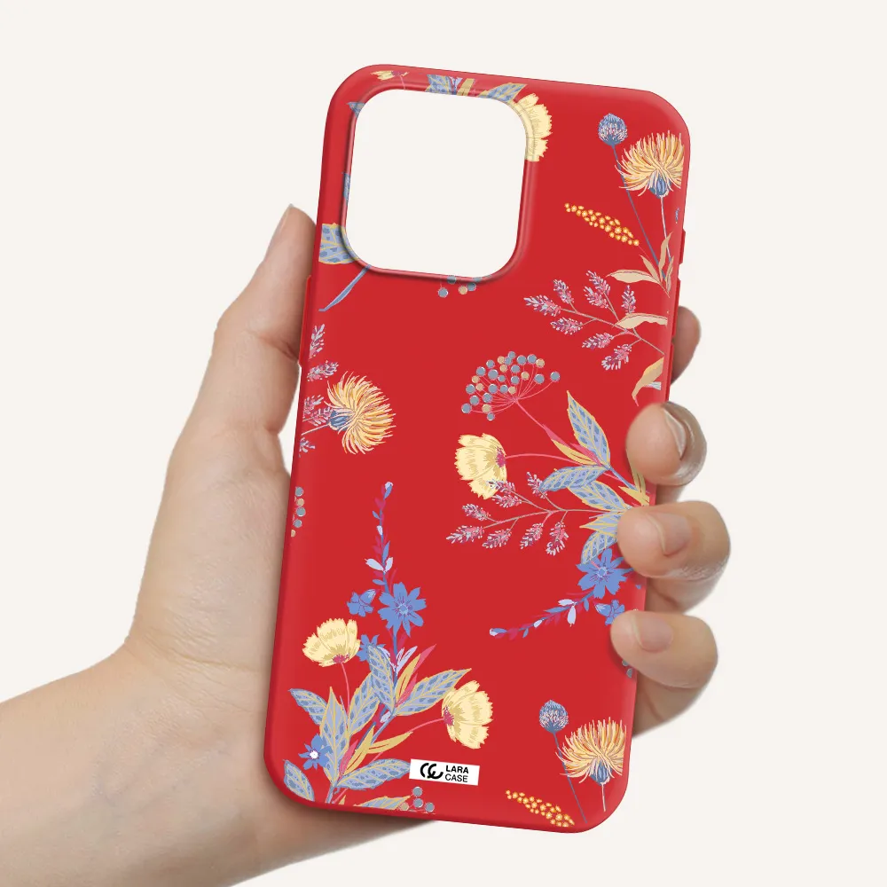 Pastel Fall Flowers Apple Iphone 15 Pro Max Silicone Imperial Red Case