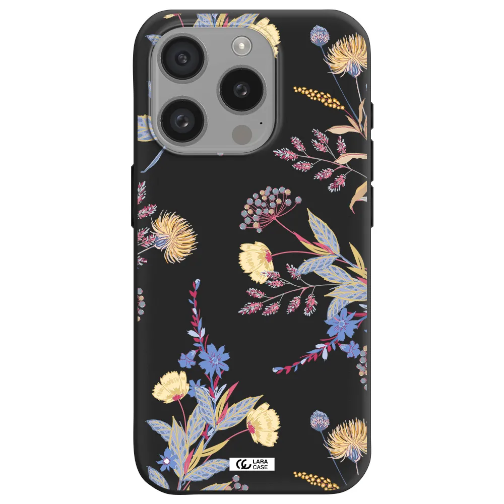 Pastel Fall Flowers Apple Iphone 15 Pro Silicone Black Case