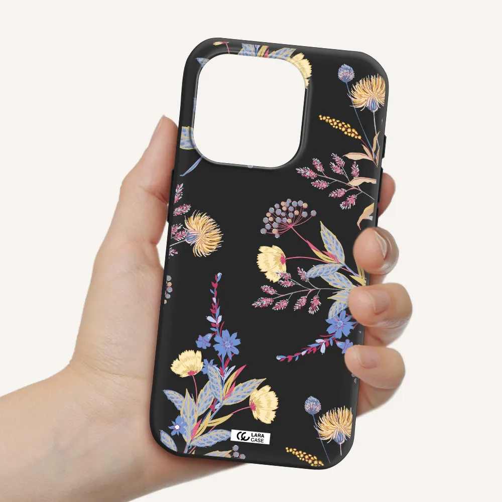 Pastel Fall Flowers Apple Iphone 15 Pro Silicone Black Case
