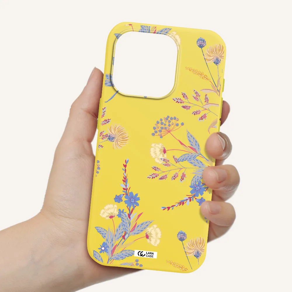 Pastel Fall Flowers Apple Iphone 15 Pro Silicone Canary Yellow Case
