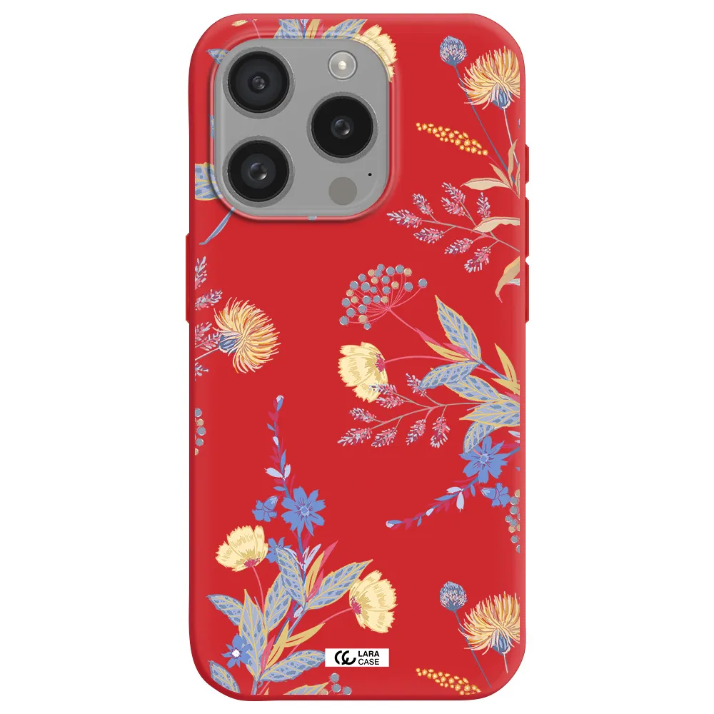 Pastel Fall Flowers Apple Iphone 15 Pro Silicone Imperial Red Case