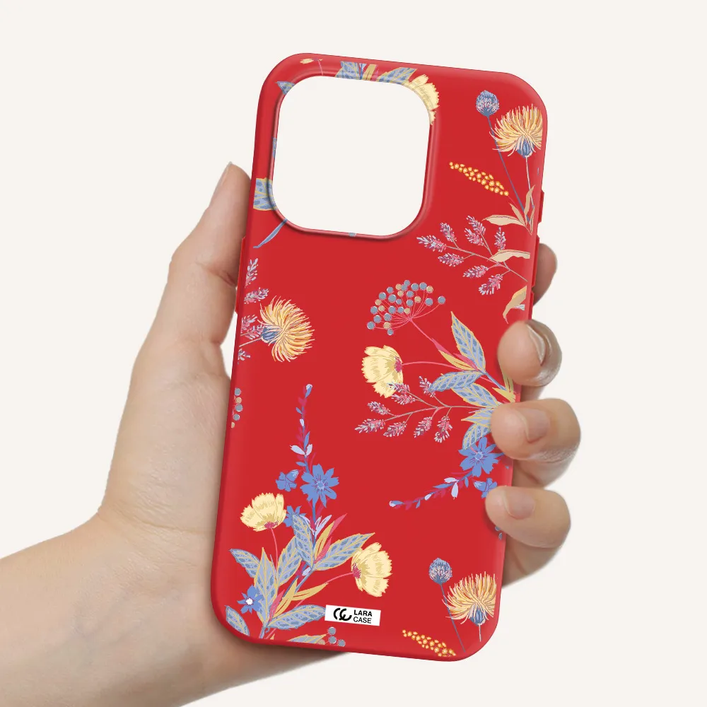 Pastel Fall Flowers Apple Iphone 15 Pro Silicone Imperial Red Case