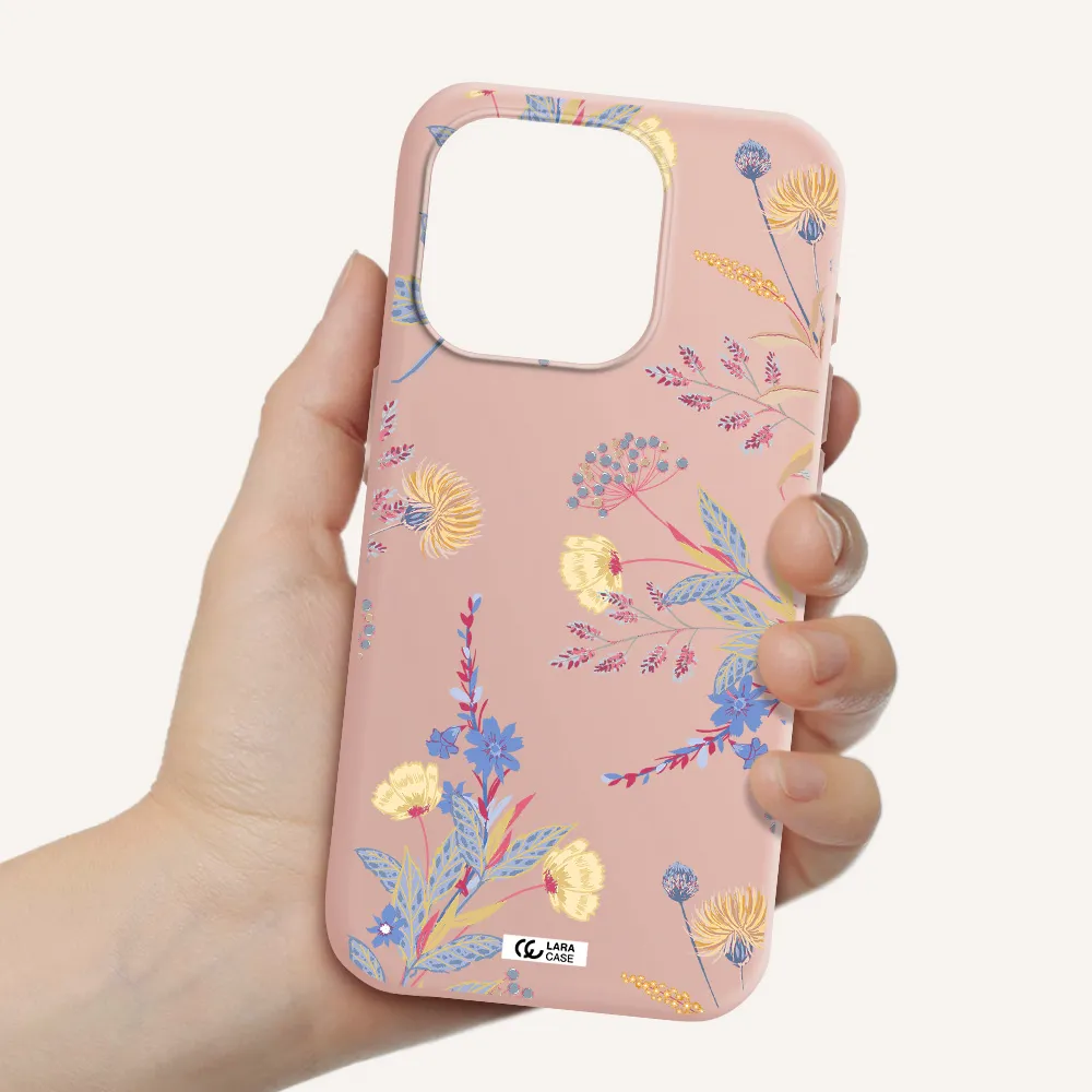 Pastel Fall Flowers Apple Iphone 15 Pro Silicone Pastel Pink Case