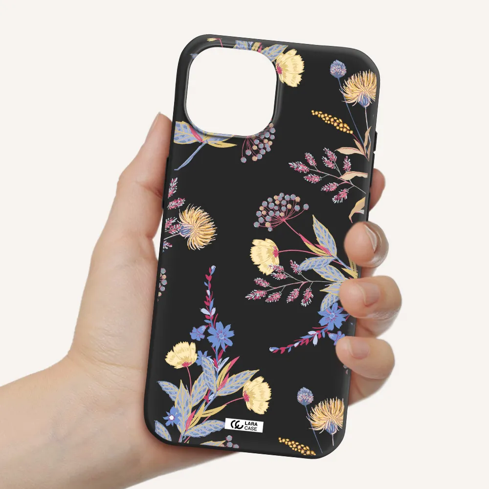 Pastel Fall Flowers Apple iPhone 15 Silicone black Case