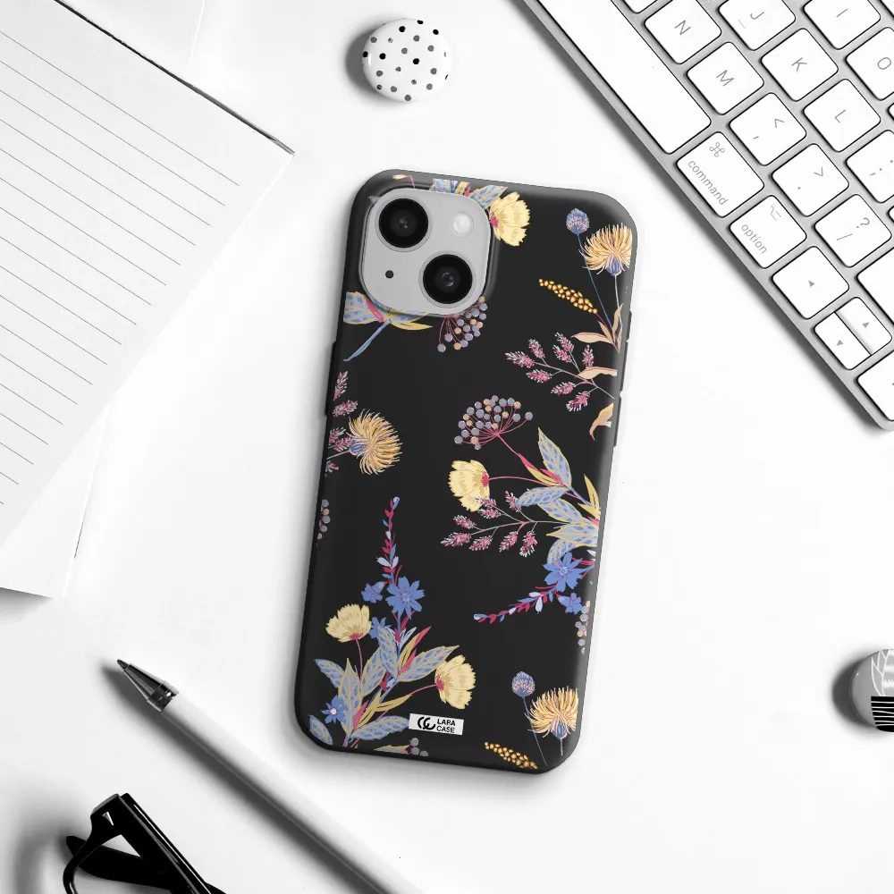 Pastel Fall Flowers Apple iPhone 15 Silicone black Case