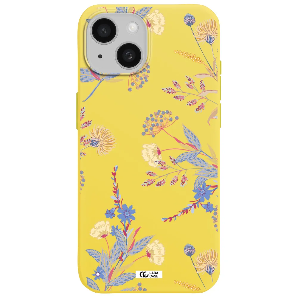 Pastel Fall Flowers Apple iPhone 15 Silicone canary yellow Case