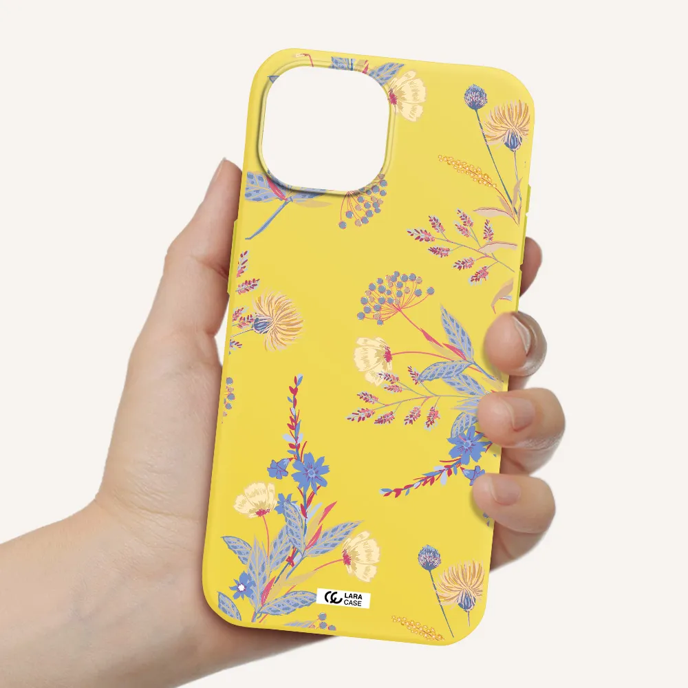 Pastel Fall Flowers Apple iPhone 15 Silicone canary yellow Case