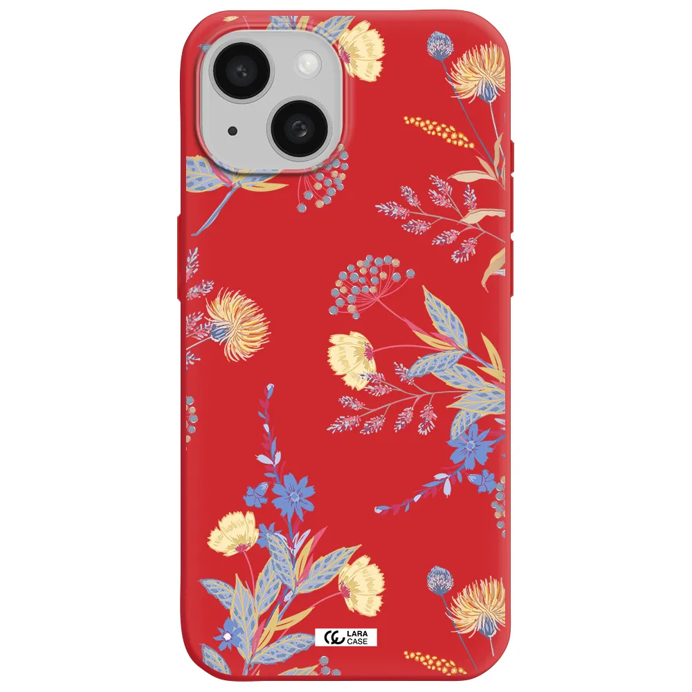 Pastel Fall Flowers Apple Iphone 15 Silicone Imperial Red Case
