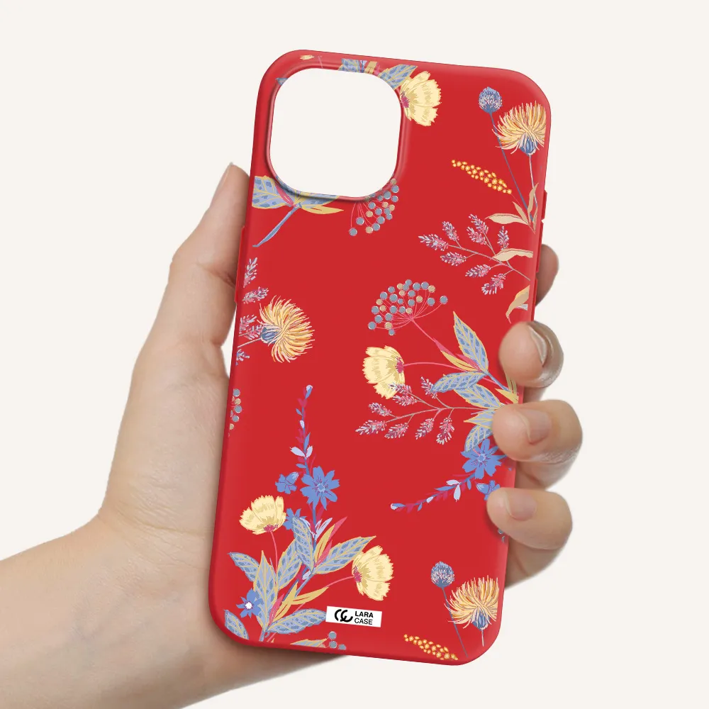 Pastel Fall Flowers Apple Iphone 15 Silicone Imperial Red Case
