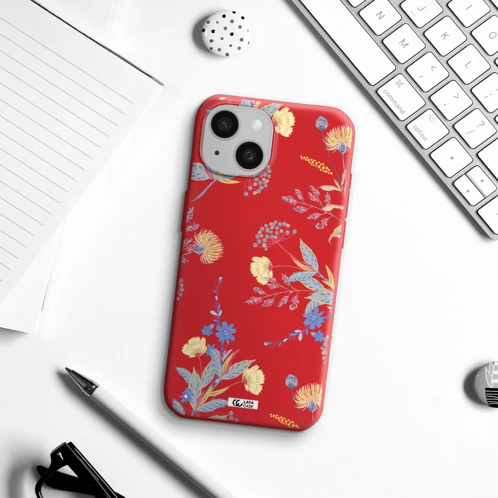 Pastel Fall Flowers Apple Iphone 15 Silicone Imperial Red Case