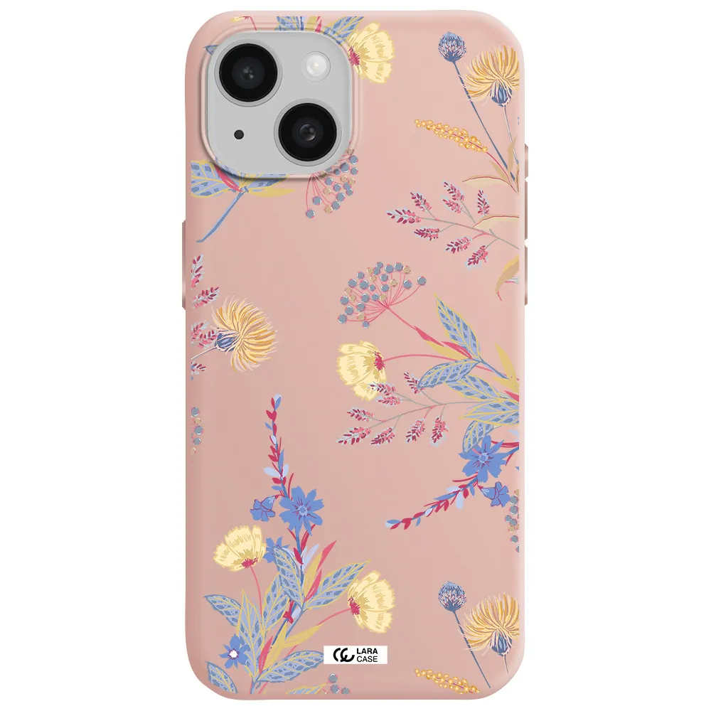 Pastel Fall Flowers Apple Iphone 15 Silicone Pastel Pink Case