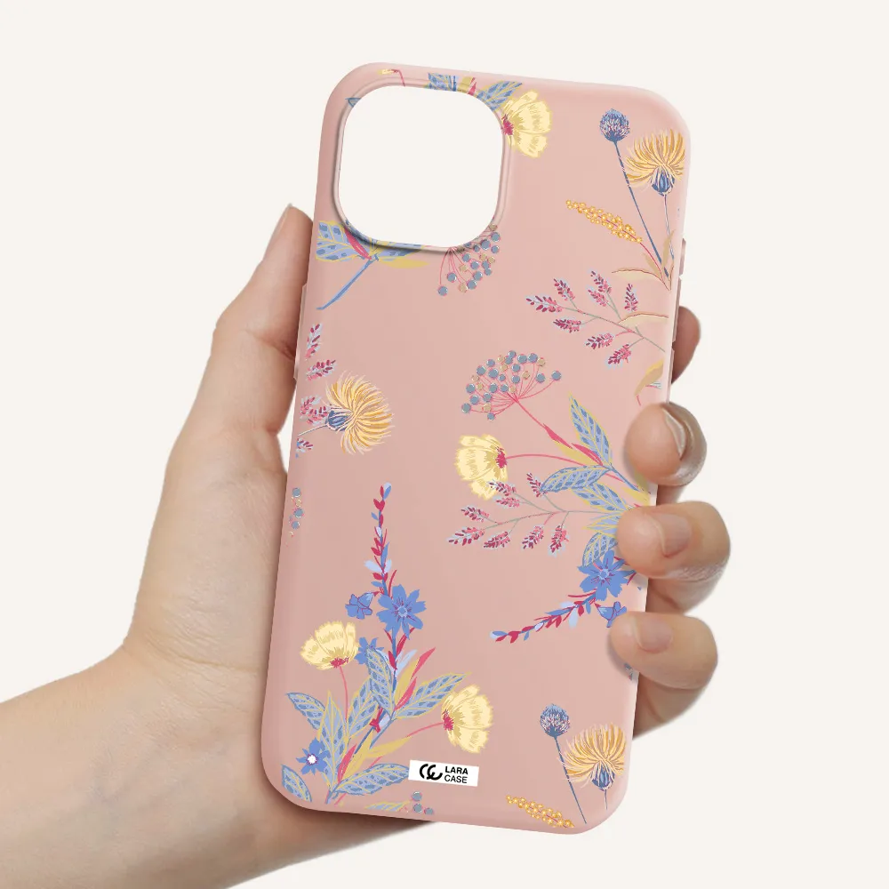 Pastel Fall Flowers Apple Iphone 15 Silicone Pastel Pink Case