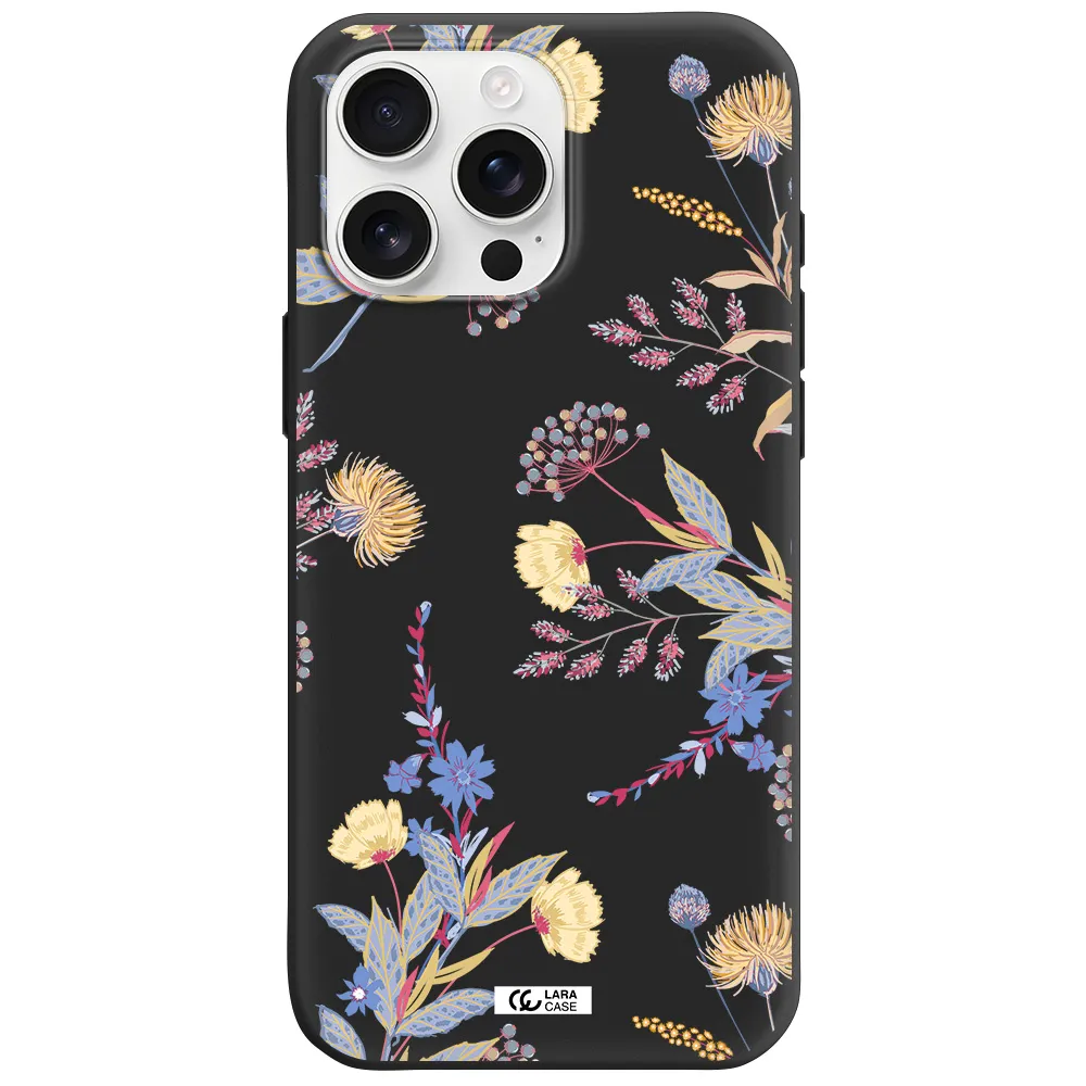 Pastel Fall Flowers Apple Iphone 16 Pro Max Silicone Black Case