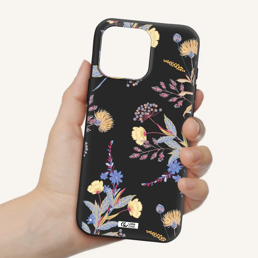 Pastel Fall Flowers Apple Iphone 16 Pro Max Silicone Black Case