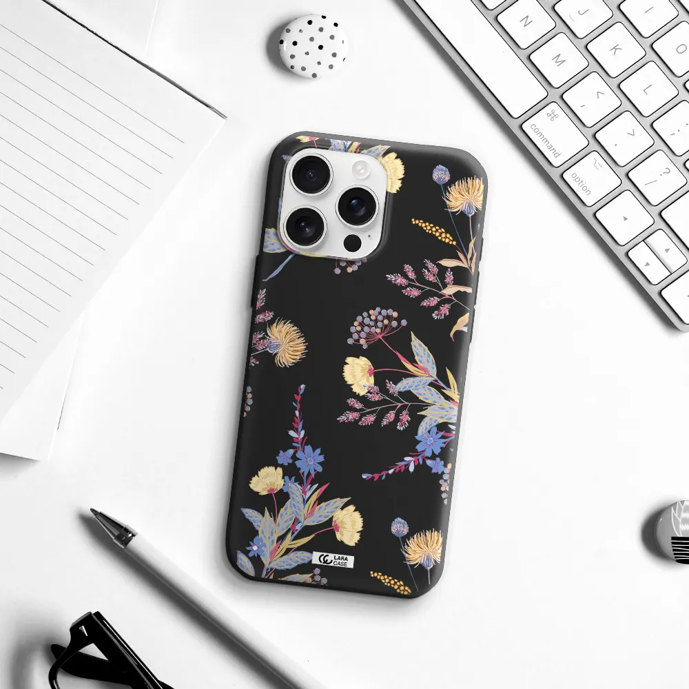 Pastel Fall Flowers Apple Iphone 16 Pro Max Silicone Black Case