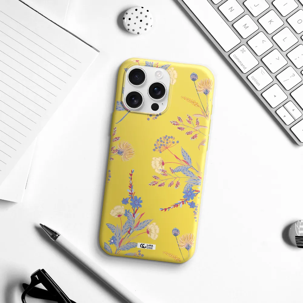 Pastel Fall Flowers Apple Iphone 16 Pro Max Silicone Canary Yellow Case