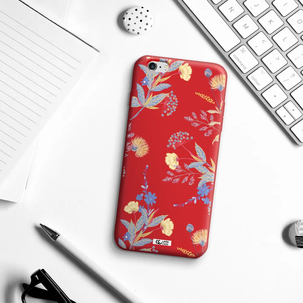 Pastel Fall Flowers Apple iPhone 6 s plus Silicone Imperial Red Case