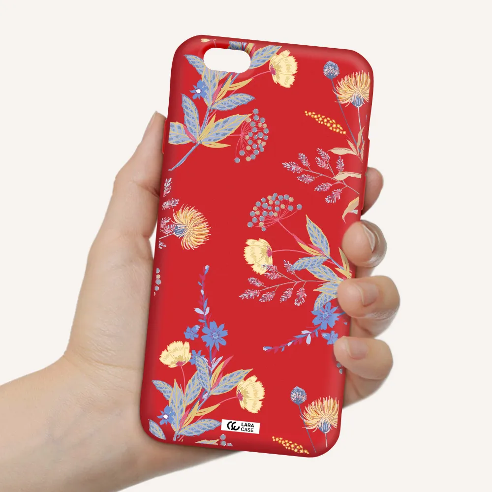 Pastel Fall Flowers Apple iPhone 6 Silicone Imperial Red Case