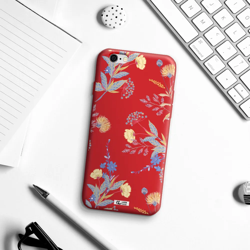 Pastel Fall Flowers Apple iPhone 6 Silicone Imperial Red Case