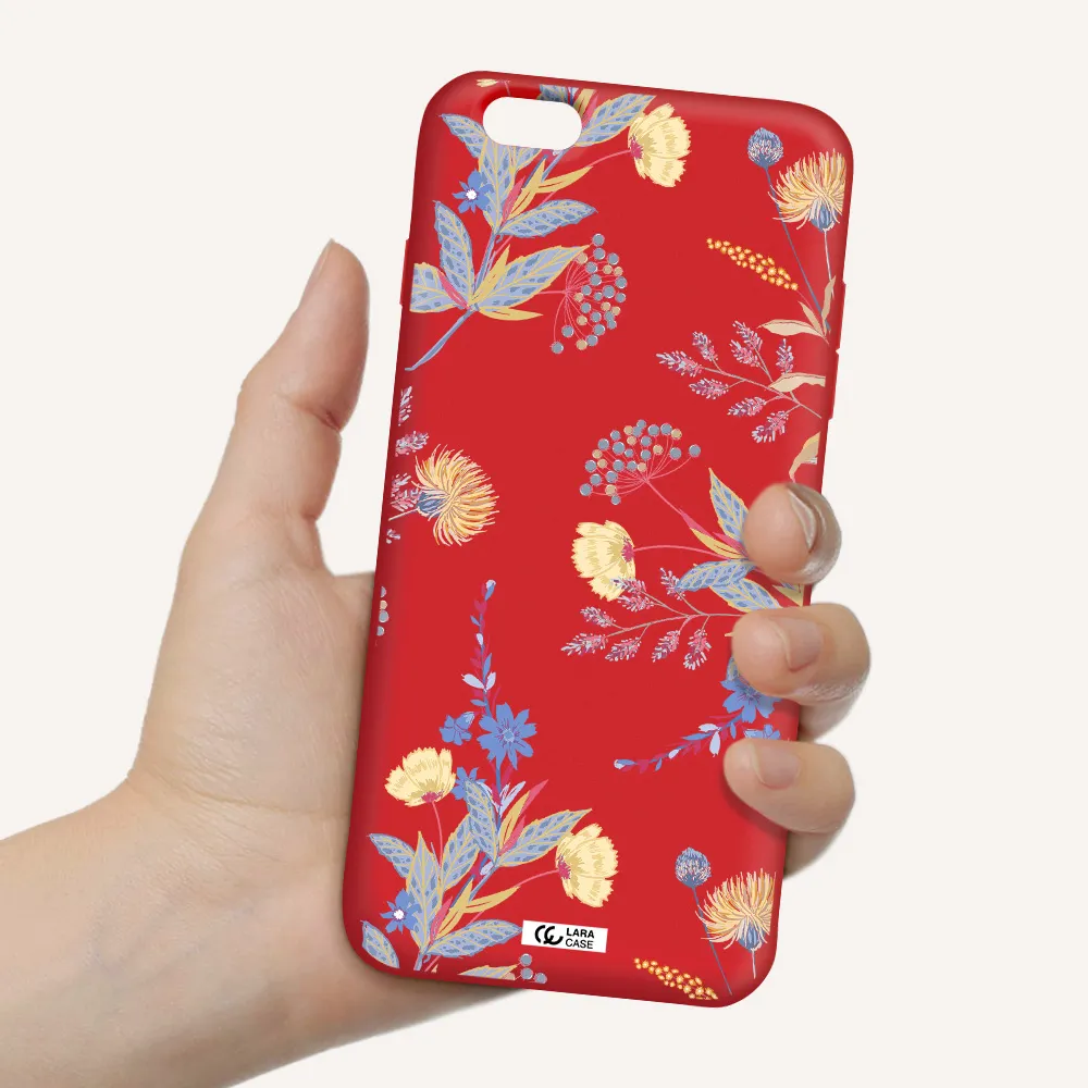 Pastel Fall Flowers Apple iPhone 6S Silicone Imperial Red Case