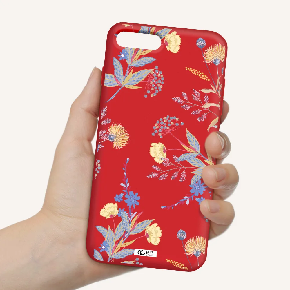 Pastel Fall Flowers Apple iPhone 7 plus Silicone Imperial Red Case