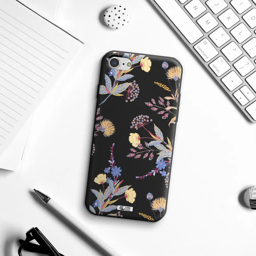 Pastel Fall Flowers Apple iPhone 7 Silicone black Case