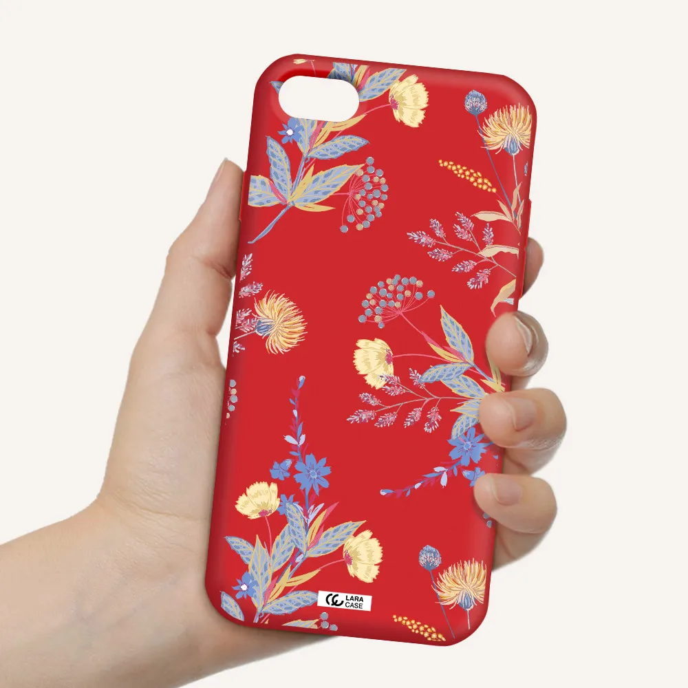 Pastel Fall Flowers Apple iPhone 7 Silicone Imperial Red Case