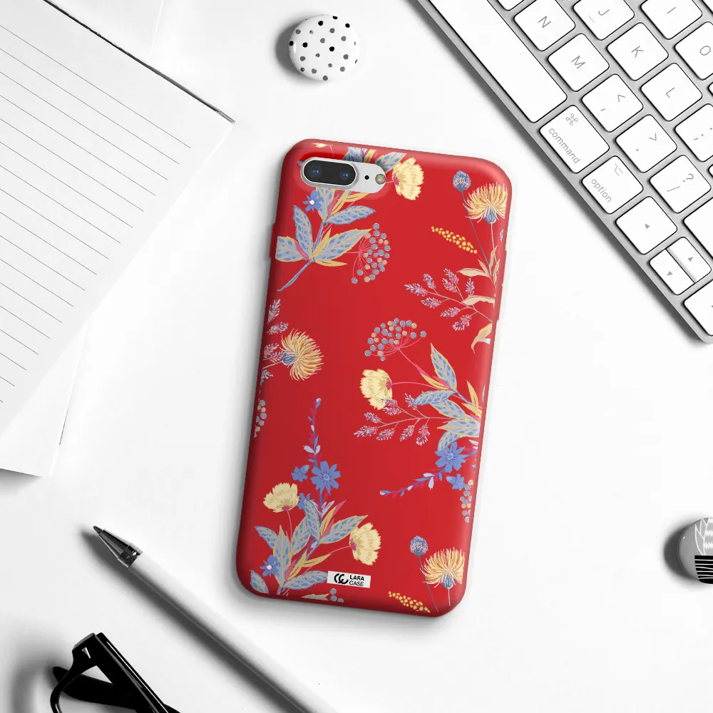 Pastel Fall Flowers Apple iPhone 8 plus Silicone Imperial Red Case