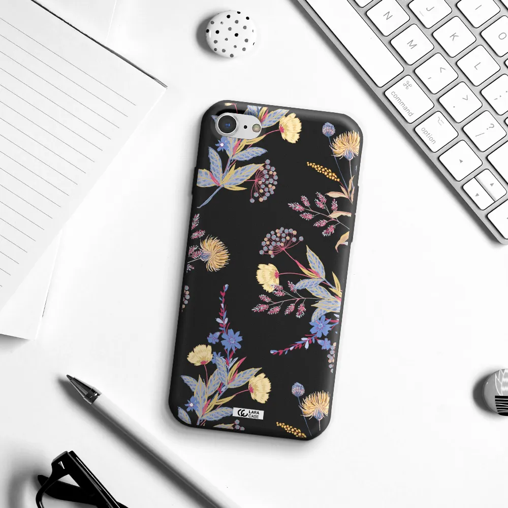 Pastel Fall Flowers Apple iPhone 8 Silicone black Case