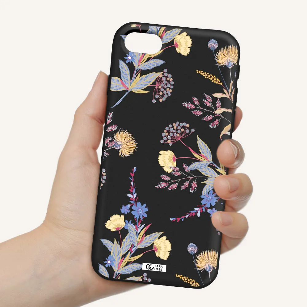 Pastel Fall Flowers Apple iPhone se 2020 Silicone black Case