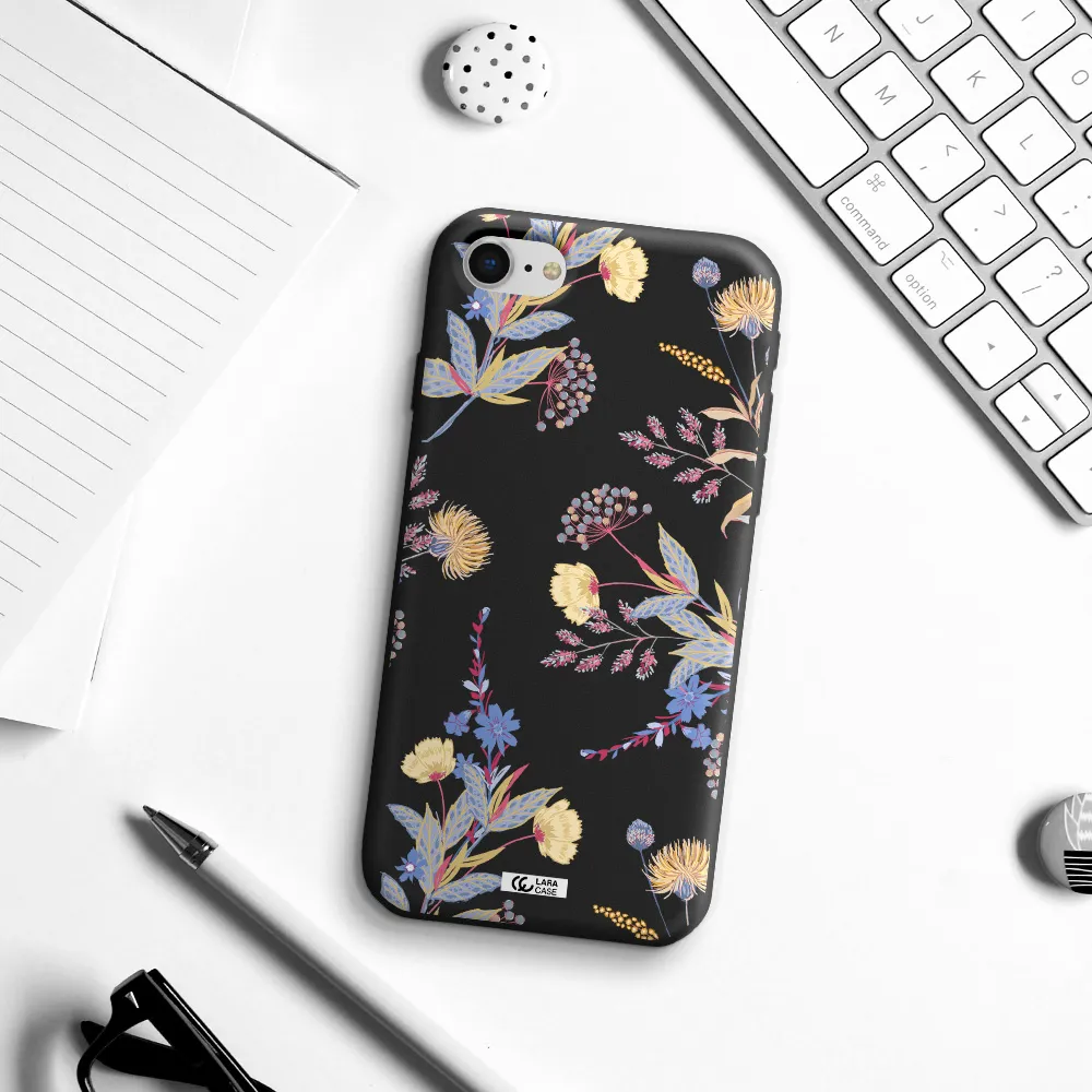 Pastel Fall Flowers Apple iPhone se 2020 Silicone black Case