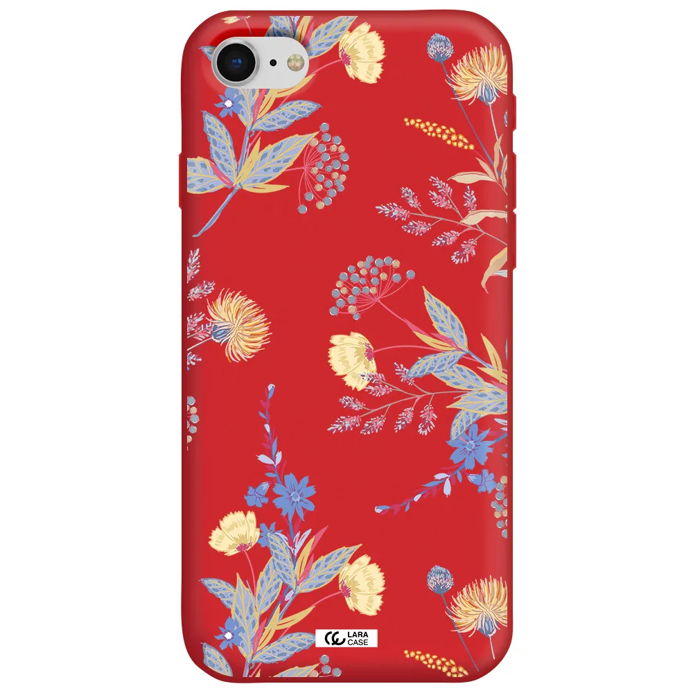 Pastel Fall Flowers Apple iPhone se 2020 Silicone Imperial Red Case