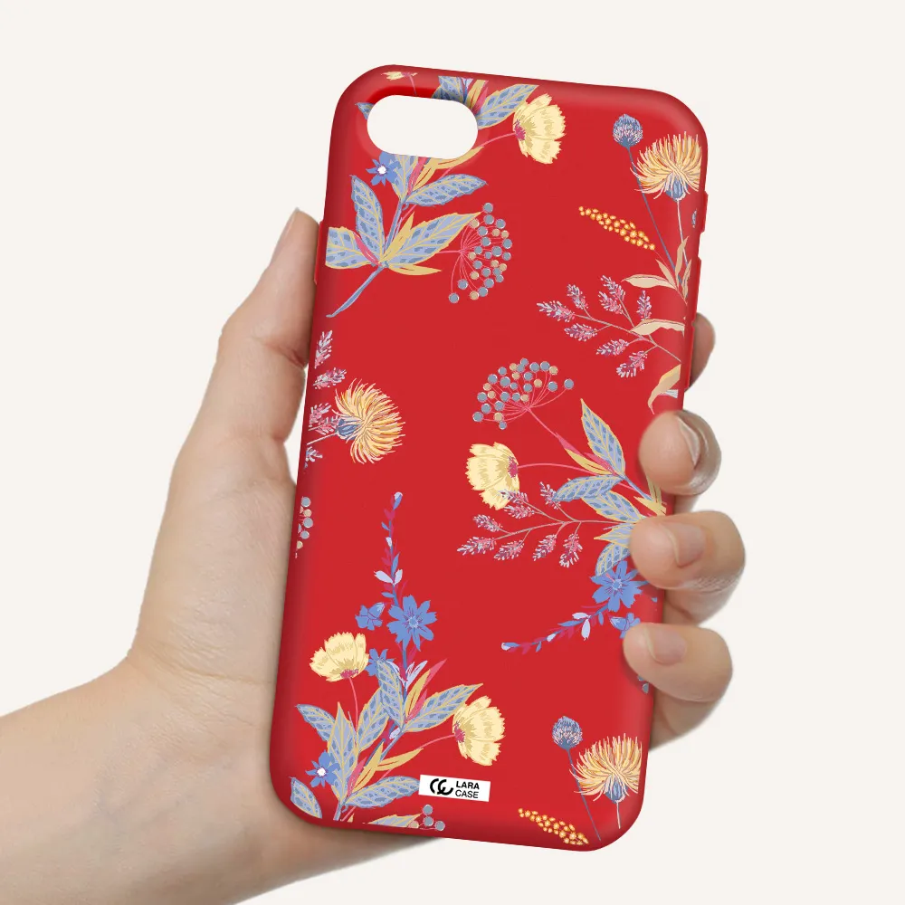 Pastel Fall Flowers Apple iPhone se 2020 Silicone Imperial Red Case
