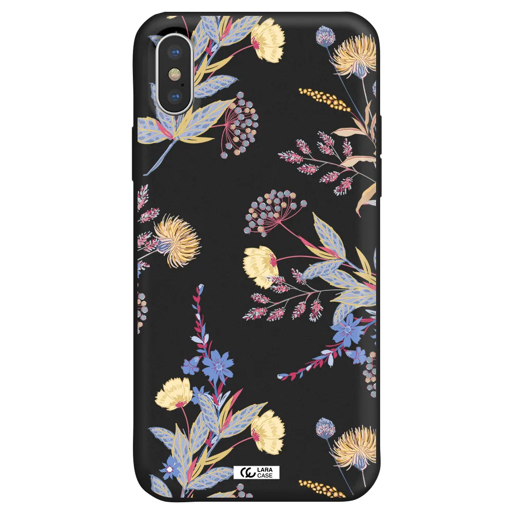 Pastel Fall Flowers Apple iPhone X Silicone black Case