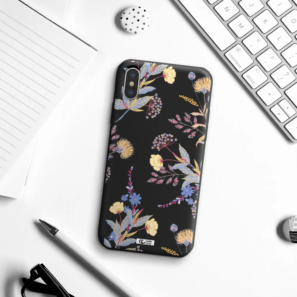 Pastel Fall Flowers Apple iPhone X Silicone black Case