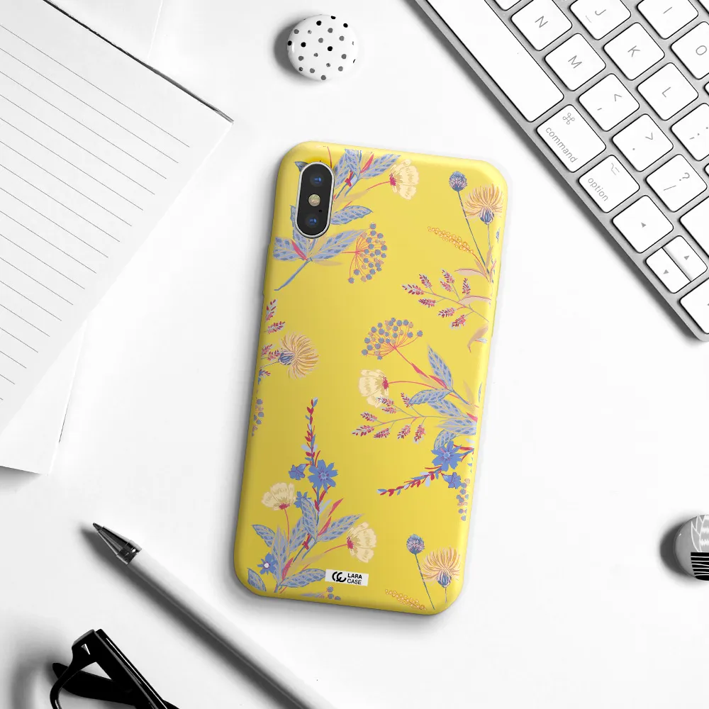 Pastel Fall Flowers Apple iPhone X Silicone canary yellow Case
