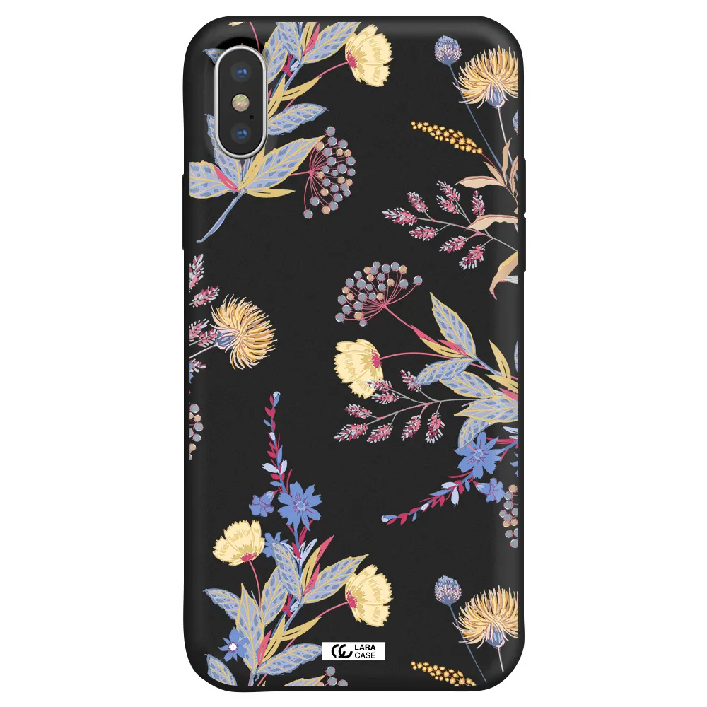 Pastel Fall Flowers Apple iPhone XS Silicone black Case