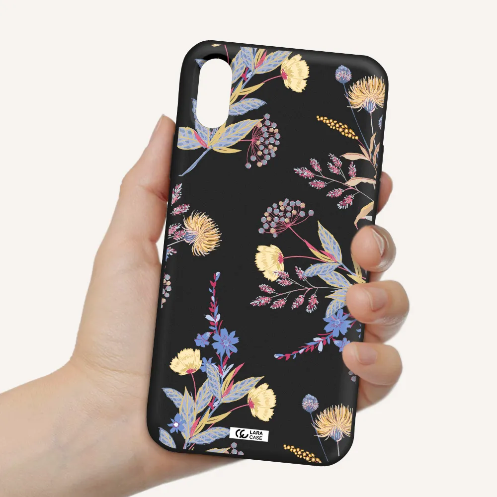 Pastel Fall Flowers Apple iPhone XS Silicone black Case