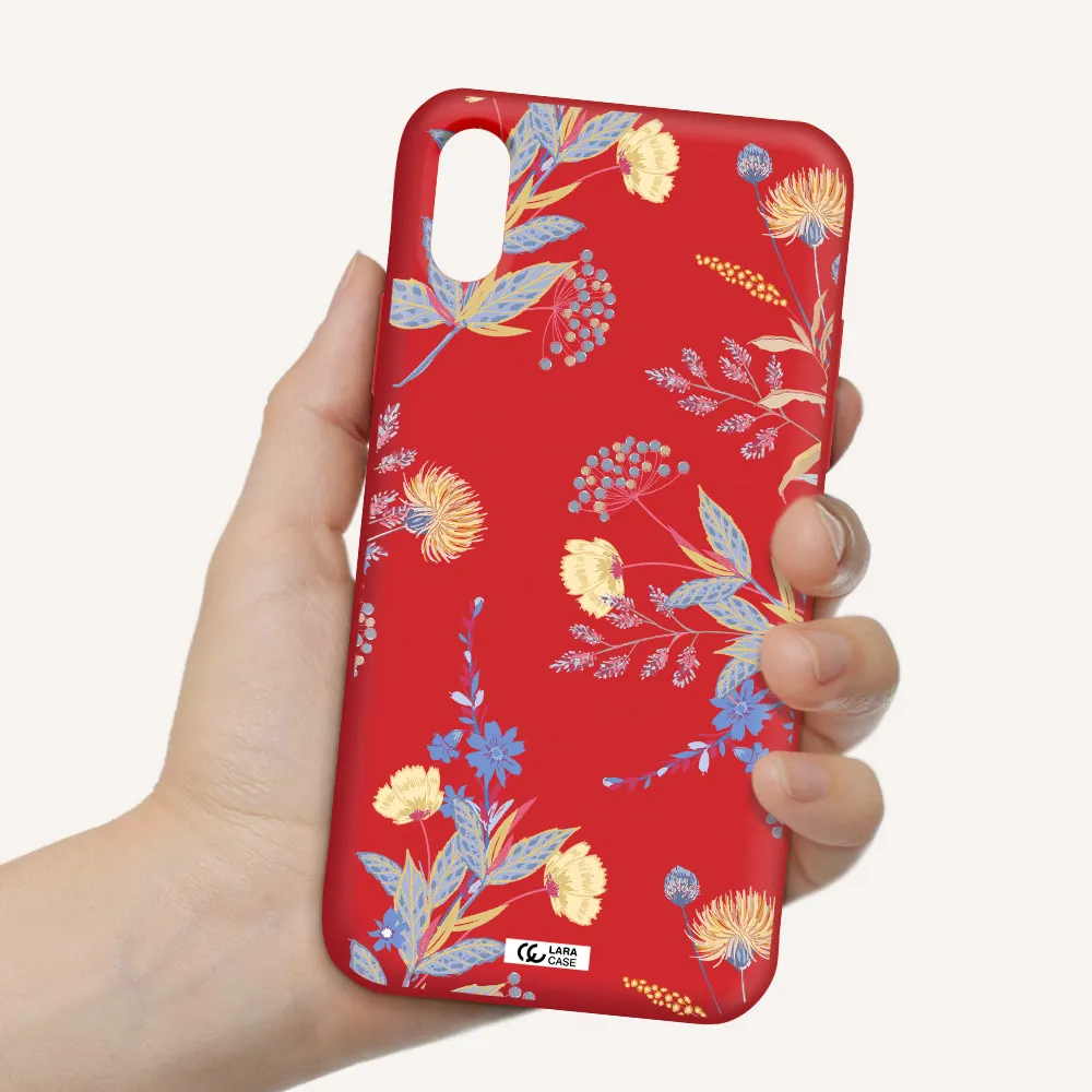 Pastel Fall Flowers Apple iPhone XS Silicone Imperial Red Case