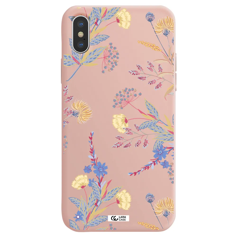 Pastel Fall Flowers Apple iPhone XS Silicone pastel pink Case