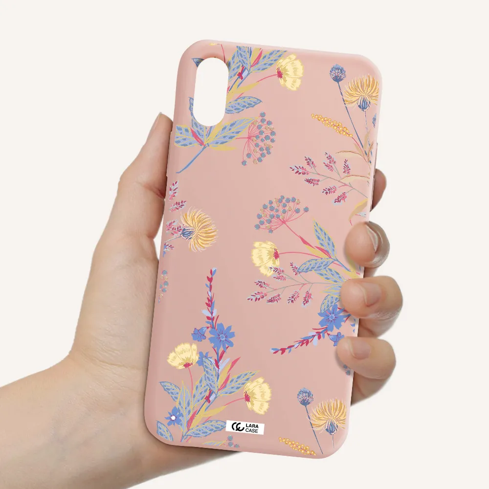Pastel Fall Flowers Apple iPhone XS Silicone pastel pink Case