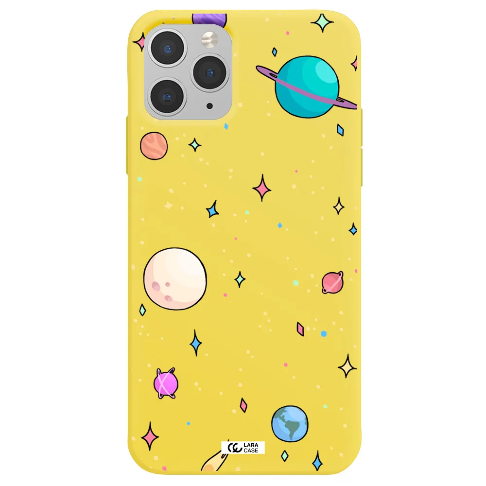 Solar System Print Apple iPhone 11 pro max Silicone canary yellow Case