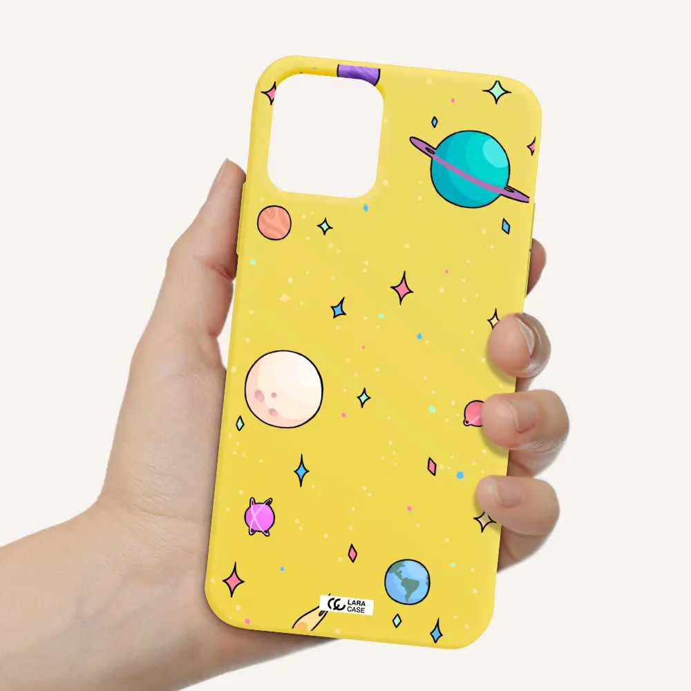 Solar System Print Apple iPhone 11 pro max Silicone canary yellow Case