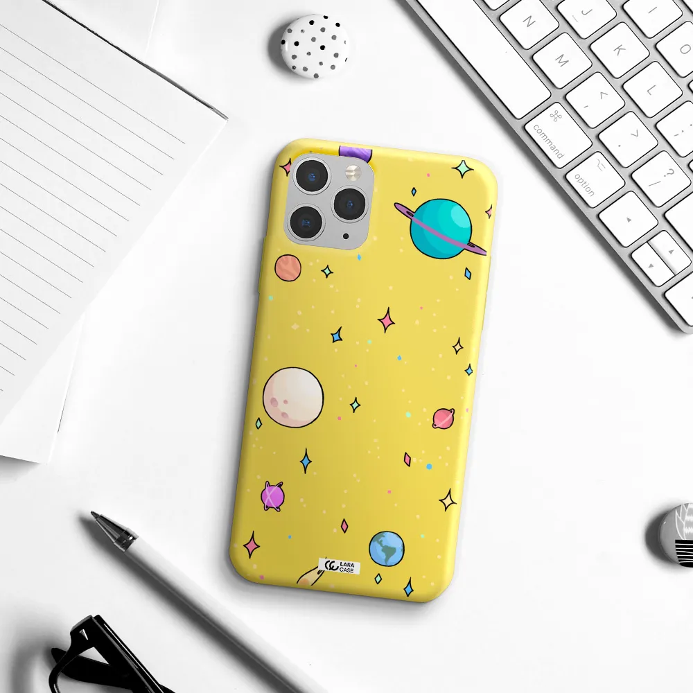 Solar System Print Apple iPhone 11 pro max Silicone canary yellow Case