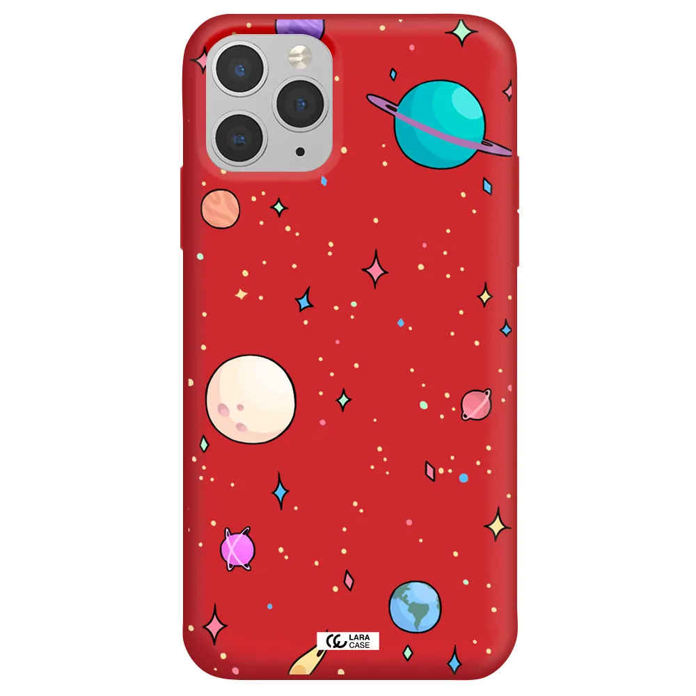 Solar System Print Apple iPhone 11 pro max Silicone Imperial Red Case
