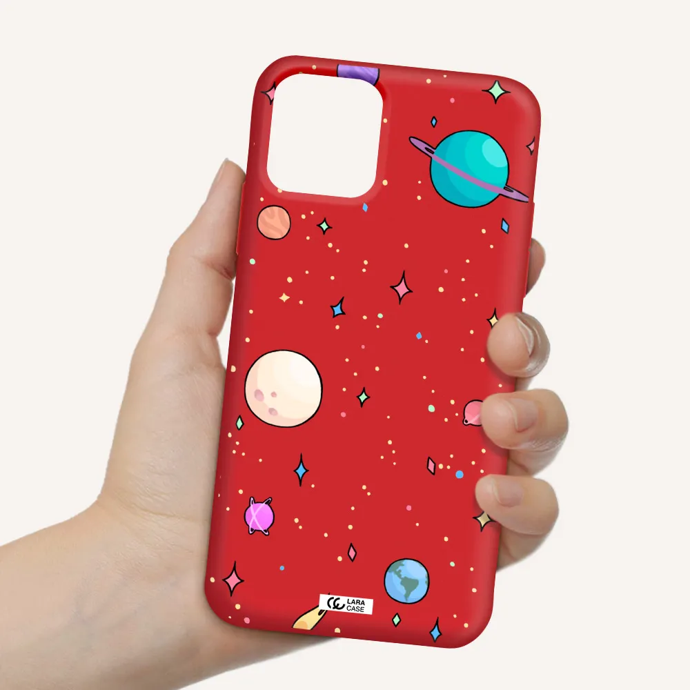 Solar System Print Apple iPhone 11 pro max Silicone Imperial Red Case