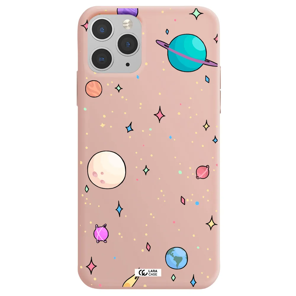 Solar System Print Apple iPhone 11 pro max Silicone pastel pink Case