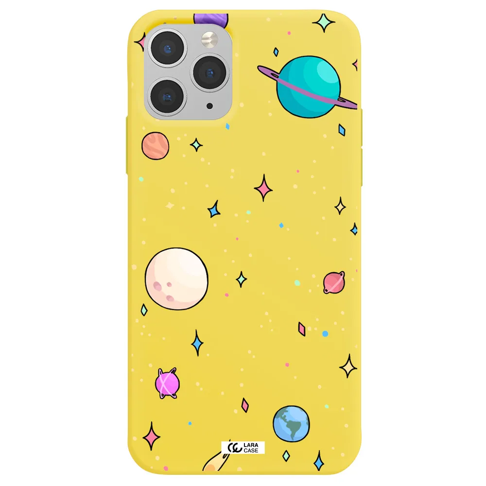 Solar System Print Apple iPhone 11 pro Silicone canary yellow Case