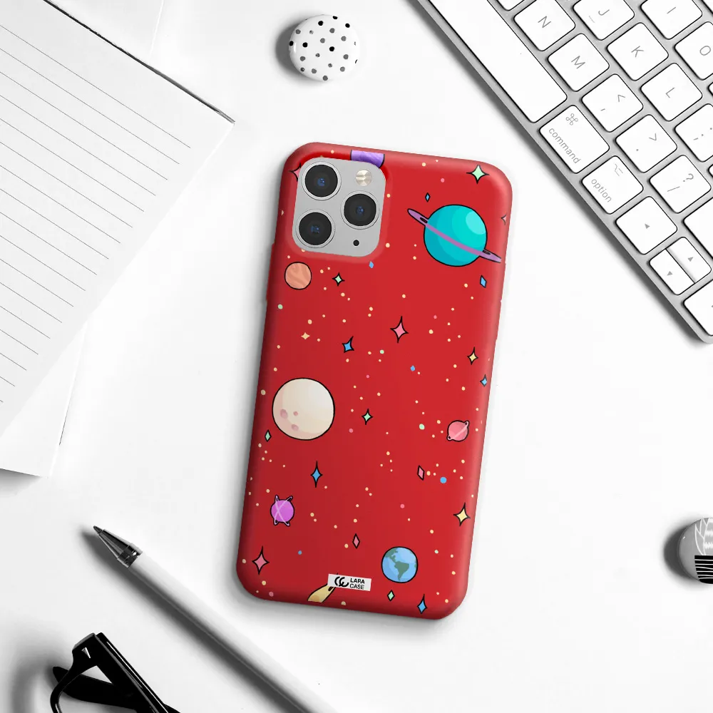 Solar System Print Apple iPhone 11 pro Silicone Imperial Red Case